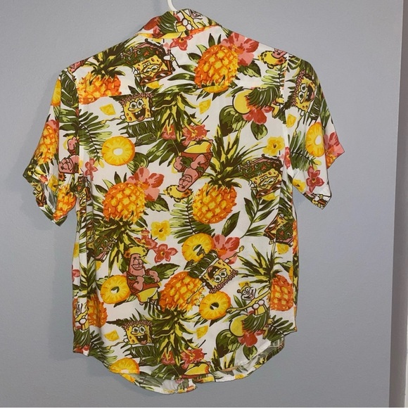 Sponge Bob Square Pants Hawaiian Tropical Button Down Shirt Sz Youth Small - Picture 2 of 5